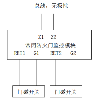 常闭防火门监控模块接线示意图