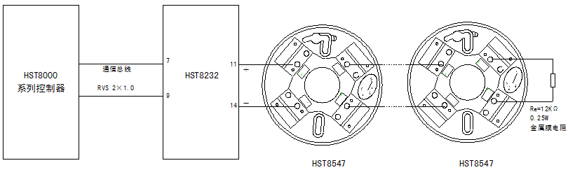 HST8232开关量火灾探测器接口模块（2线）接线图