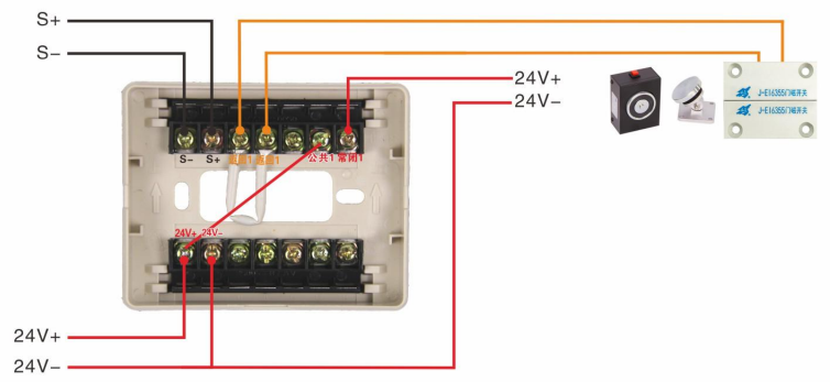 J-EI6341防火门监控模块接电磁释放器与门磁开关接线图（常开式防火门）