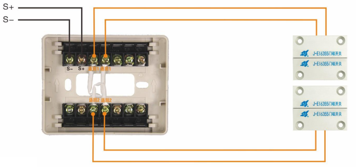 J-EI6342防火门监控模块接门磁开关接线图（常闭式双扇防火门）