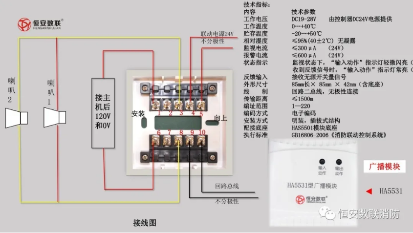 恒安数联火灾报警系统产品接线图