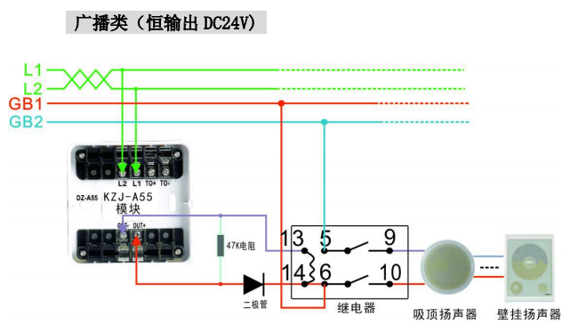 泛海三江KZJ-A55广播模块接线图