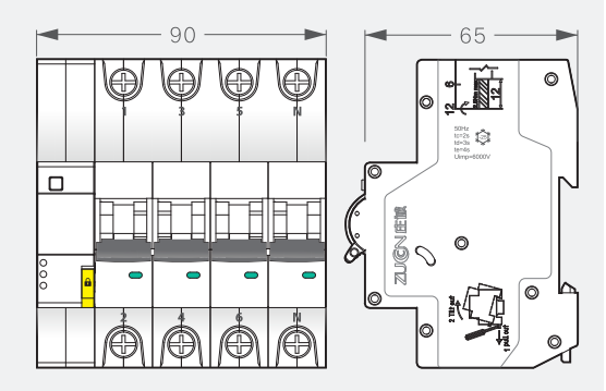 ZCB1iC-100H/3P+N物联网断路器外形尺寸