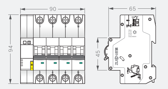 ZCBLE1iC-100H/3P+N物联网漏电断路器外形尺寸