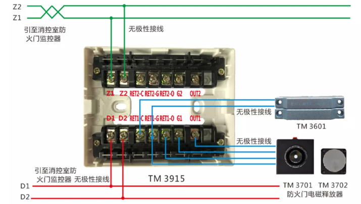 TM3915+非编码防火门电磁释放器接线图