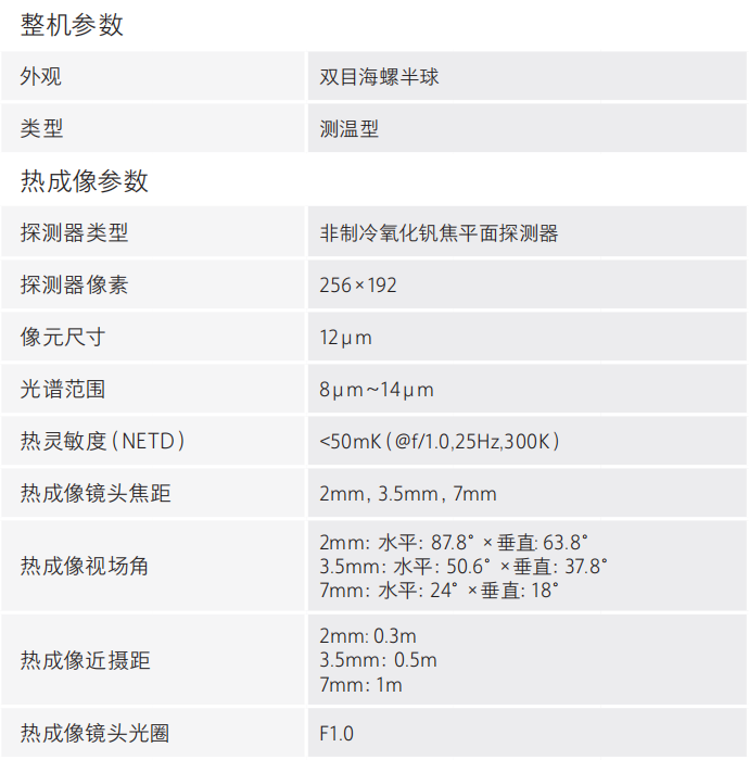 DH-HY-FT241LD热成像感温火灾探测器整机参数