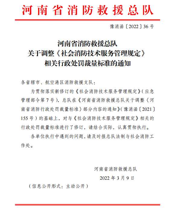 河南省消防行政处罚裁量标准