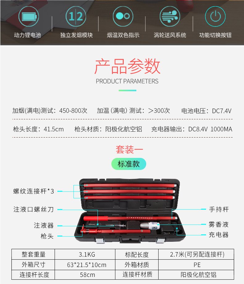 ABS-YW11伸缩款自动感应型一体二合一烟枪烟温枪产品参数