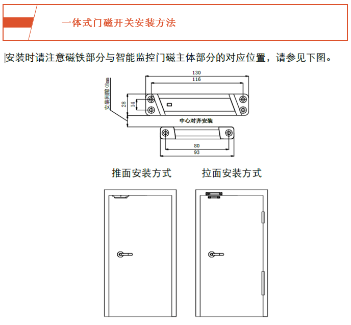 海康消防防火门监控系统
一体式门磁开关安装方法