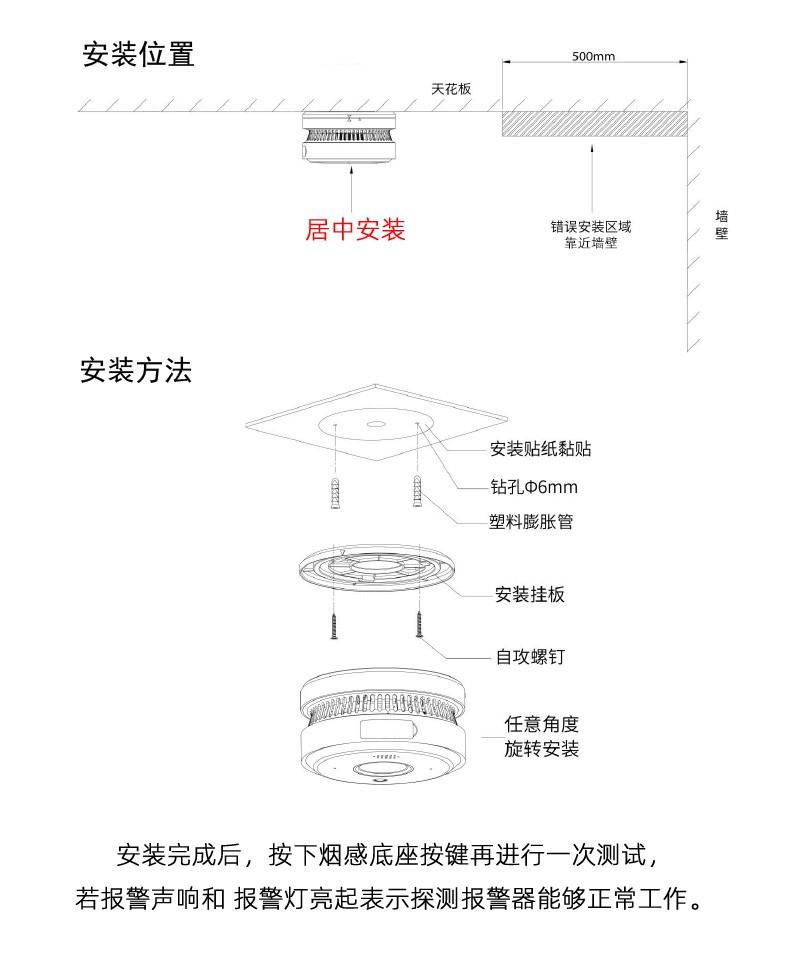 DH-HY-SAV849HA独立式光电感烟火灾探测报警器 可视化烟雾温度湿度探测摄像头监控安装方法