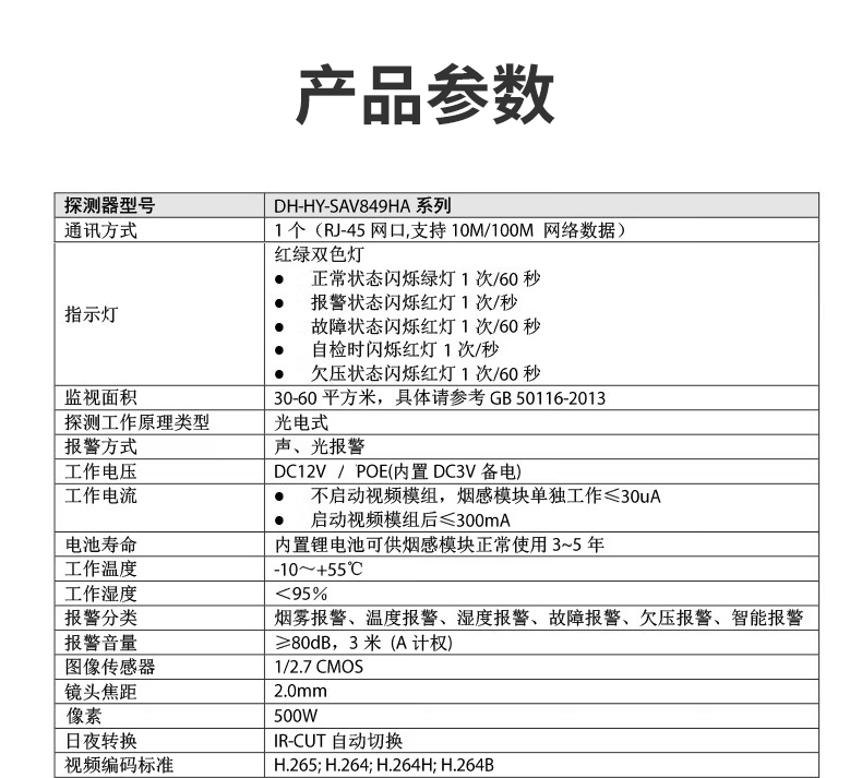 DH-HY-SAV849HA独立式光电感烟火灾探测报警器 可视化烟雾温度湿度 摄像头监控 语音对讲 手机远程监控