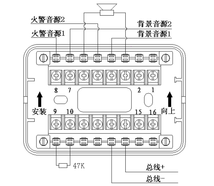 KM8303模块与控制器配接控制广播输出接线示意图