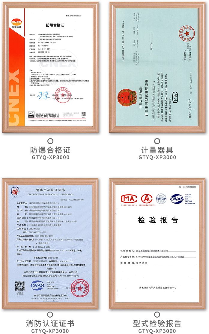 工业及商业用途点型可燃气体探测器GTYQ-XP3000证书