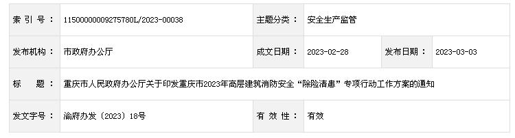 重庆市人民政府办公厅关于印发重庆市2023年高层建筑消防安全“除险清患”专项行动工作方案的通知
