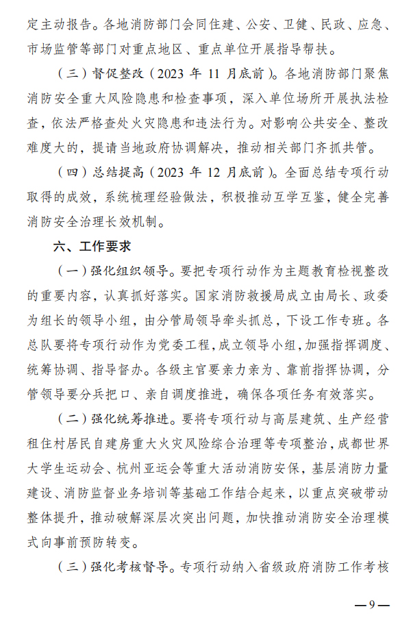 消防安全重大风险隐患专项排查整治2023行动工作方案