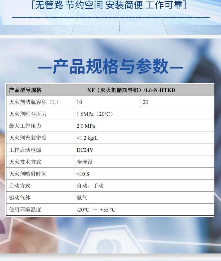 XF10/1.6-N-HTKD XF20/1.6-N-HTKD 悬挂式全氟己酮灭火装置产品参数