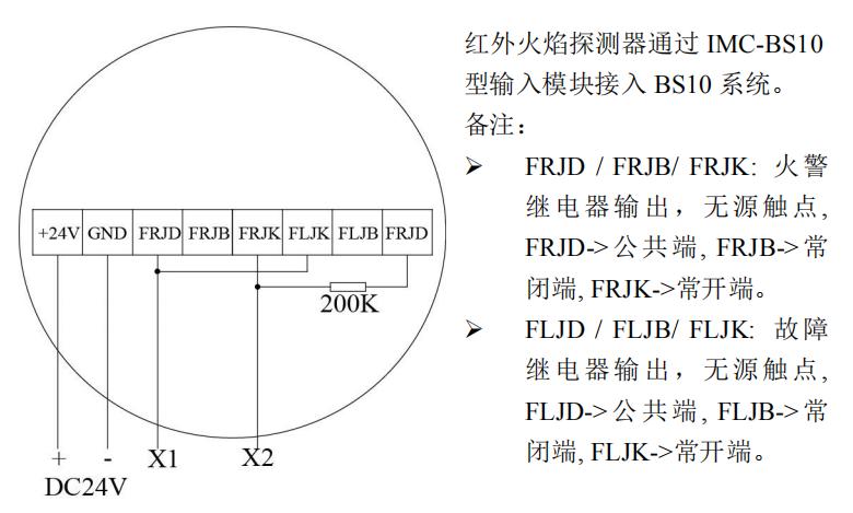 JTG-ZW-BS10船用点型红外火焰探测器接线图