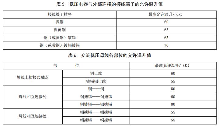 低压电器与外部连接的接线端子的允许温升值