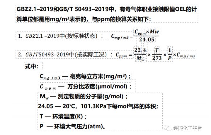 有毒气体测量单位换算