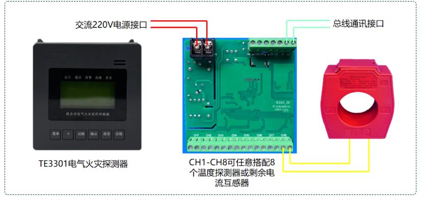 TE3300F电气火灾探测设备接线图