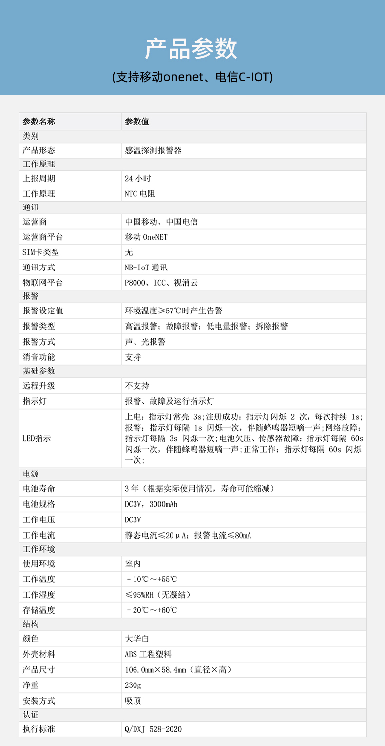 DH-WT3NA型独立式感温火灾探测报警器技术参数