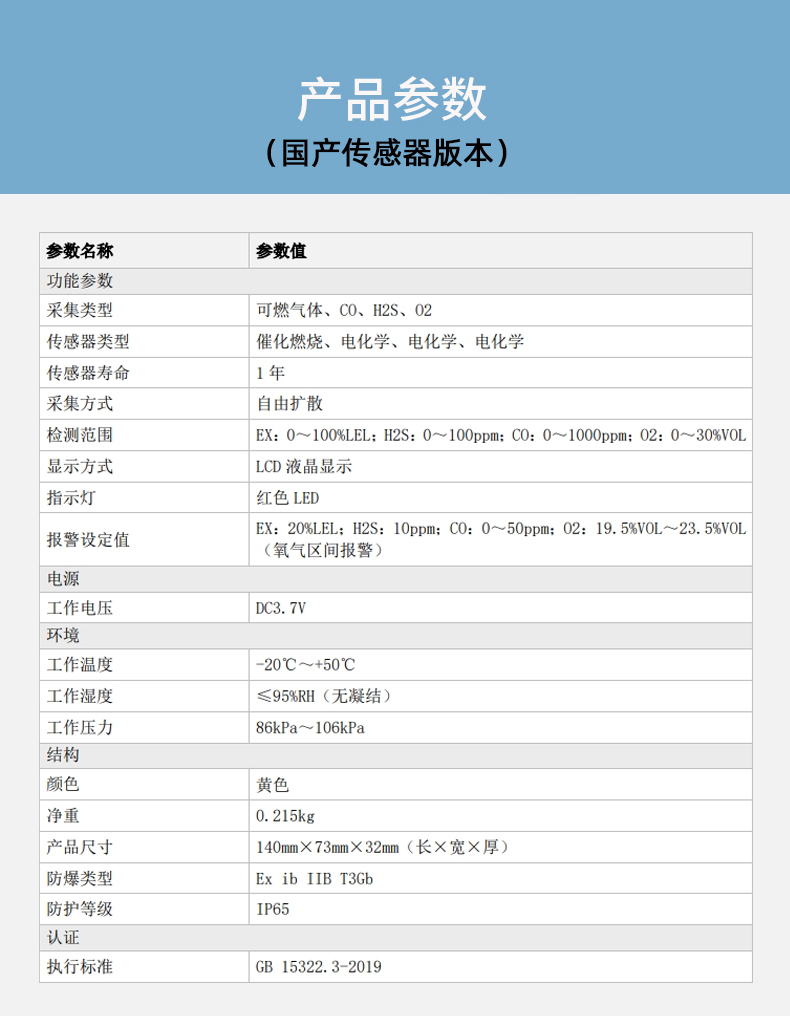 DH-HY-GAC20C便携式4合1气体探测仪技术参数