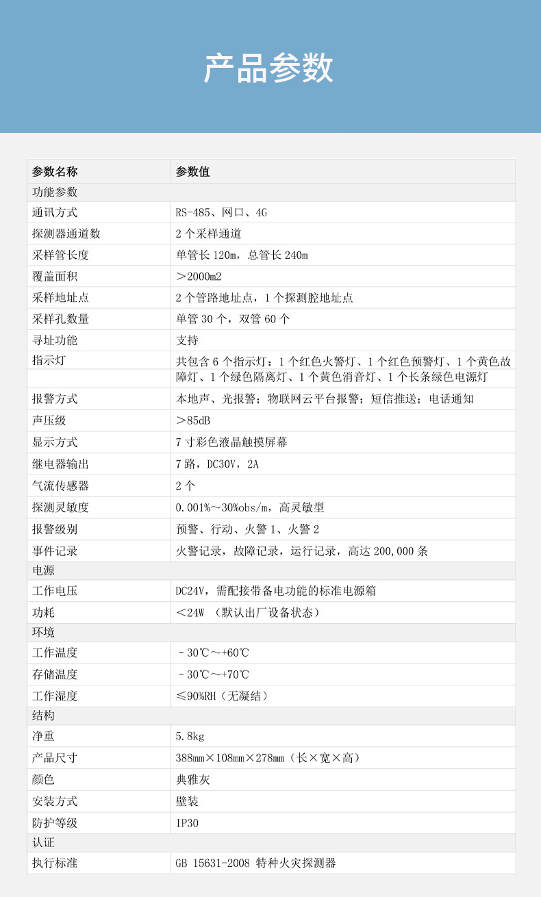 云雾型吸气式感烟火灾探测器DH-HY-CCD420B（双管）技术参数