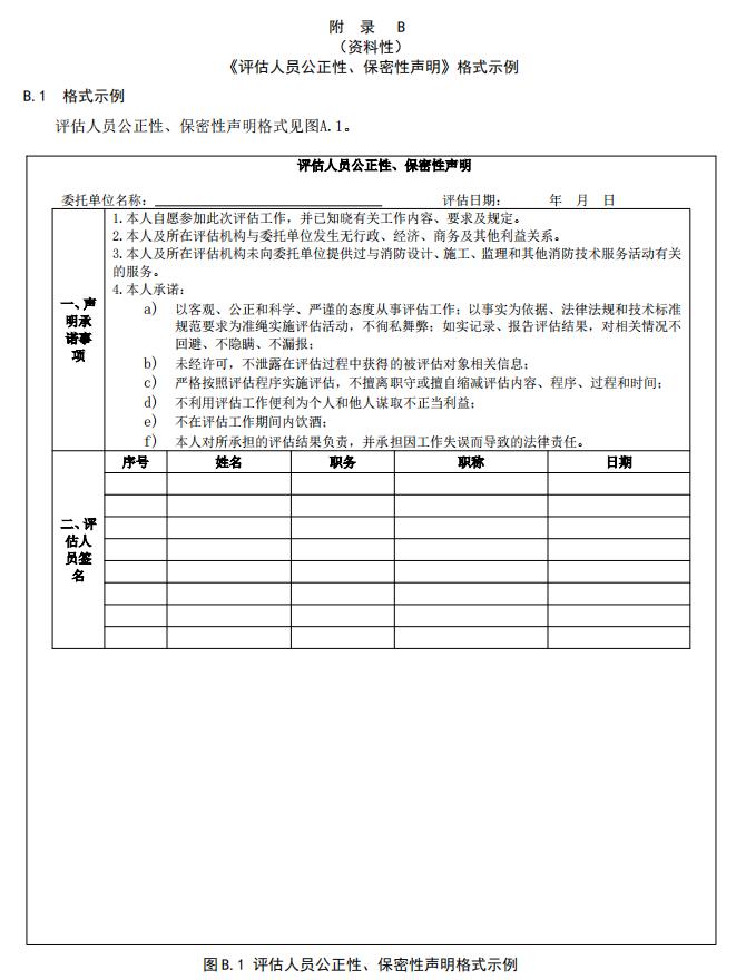附录B《评估人员公正性、保密性声明》格式示例