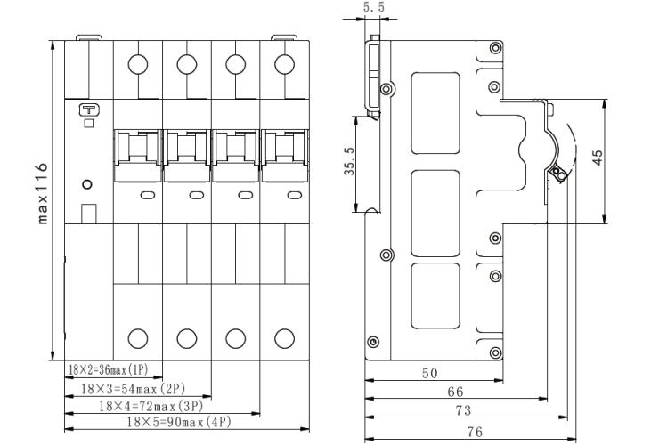 JDB2L-125系列通讯一体式智能断路器外形尺寸
