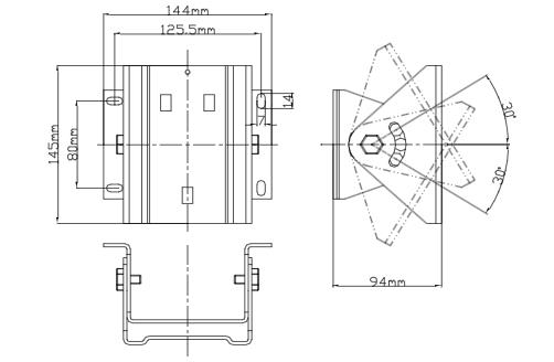 JTG-UM-GST9616点型红外火焰探测器调节架外形示意图