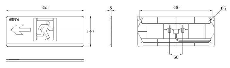 HW-BLJC-1LE II 0.5W-YN452-L集中电源集中控制型消防应急标志灯具外形尺寸