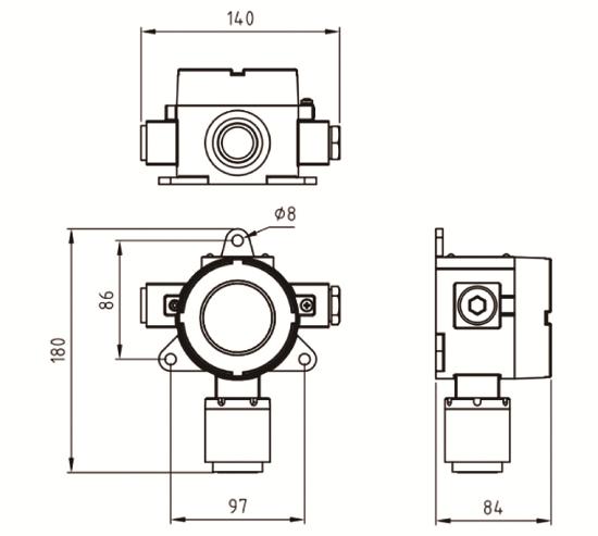 GTQ-GST005M型工业及商业用途点型可燃气体探测器外形尺寸