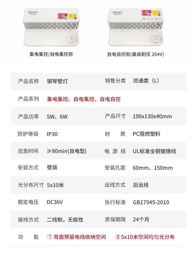 M-ZFZD-E5W3062敏华钢琴壁灯消防应急照明灯具规格与参数