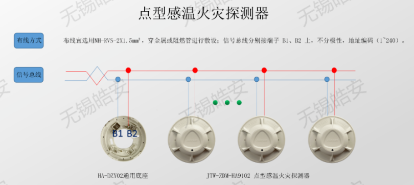 JTW-ZDM-HA9102点型感温火灾探测器接线图：