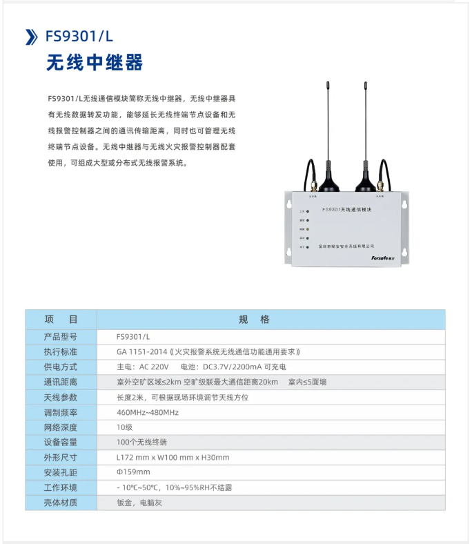 赋安无线火灾报警系统产品