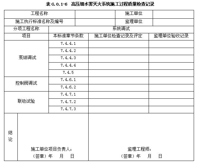 高压细水雾灭火系统施工过程质量检查记录